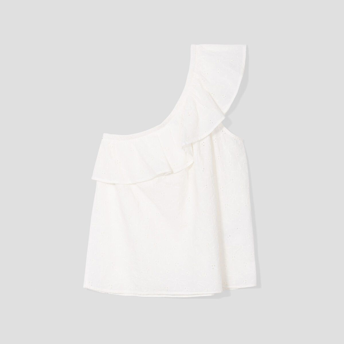 Bustier asymétrique dos ouvert à volants blanc femme