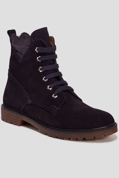 Bottines à lacets en cuir bleu marine fille