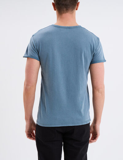 T-shirt col tunisien manches courtes bleu gris homme