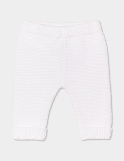 Pantalon tricot taille élastiquée blanc bébé garçon
