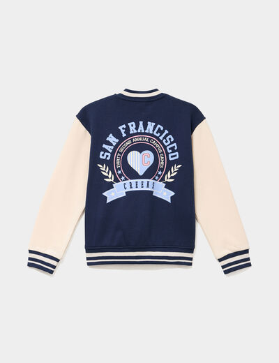 Gilet boutonn&eacute; col teddy bleu marine fille