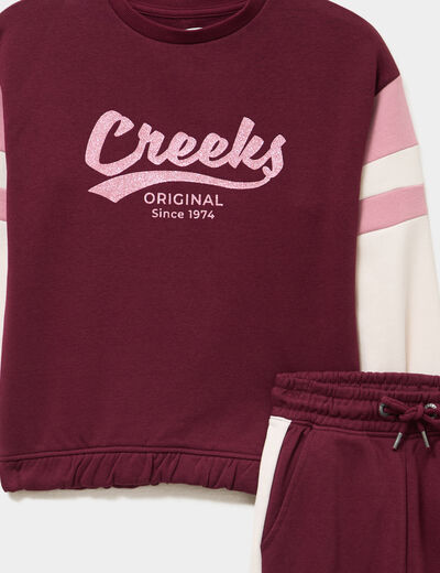 Ensemble jogging sweat et pantalon coton bordeaux fille