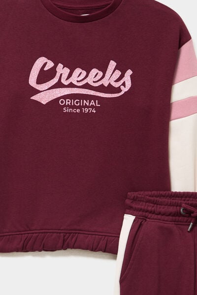 Ensemble jogging sweat et pantalon coton bordeaux fille