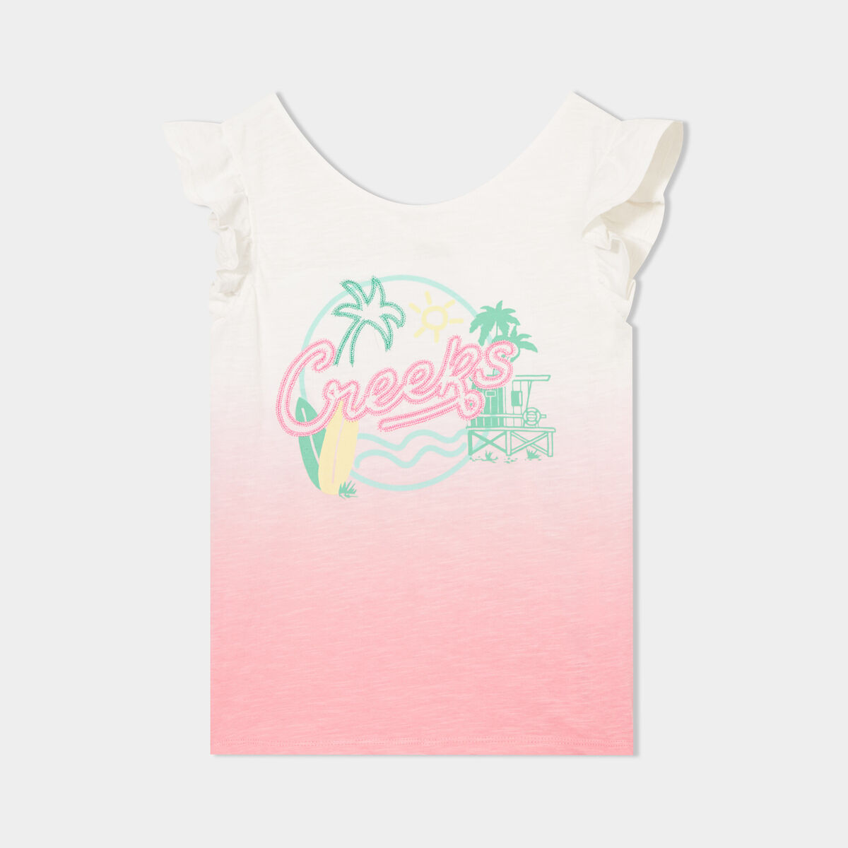 T-shirt à volants et noeud dos rose fille