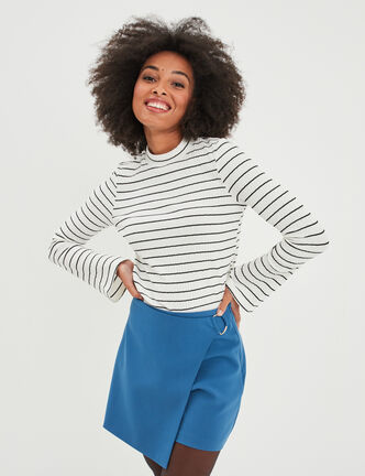 T-shirt côtelé manches pagodes ecru femme