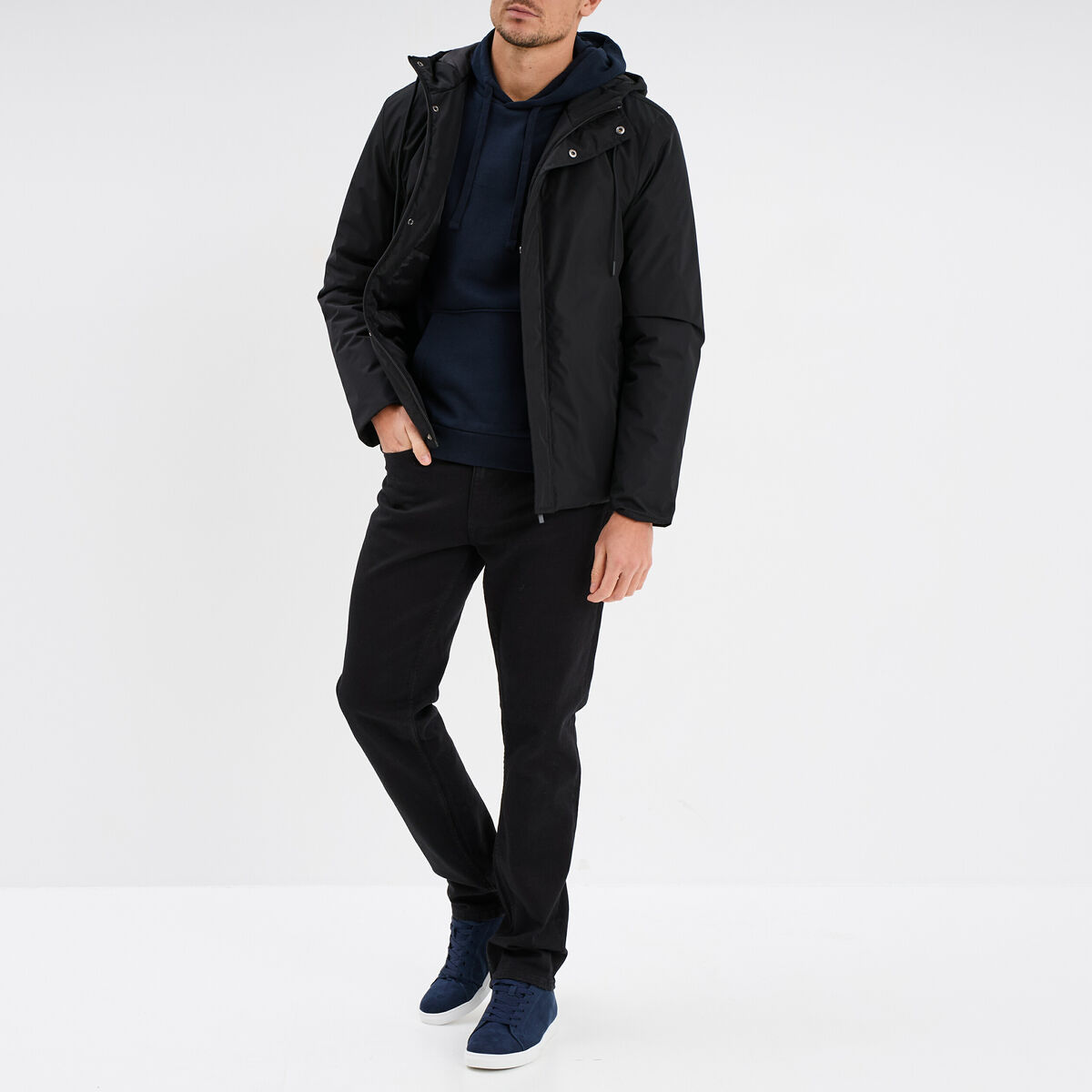 Sweat molleton &agrave; capuche hoodie bleu marine homme