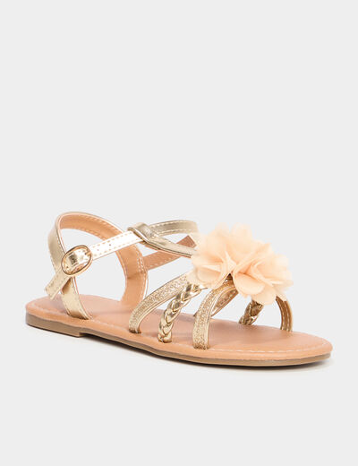 Sandales paillettes et fleurs jaune or fille