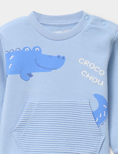 Sweat 1 poche manches longues bleu pastel b&eacute;b&eacute; gar&ccedil;on