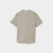 Chemise col mao lin m&eacute;lang&eacute; vert kaki homme