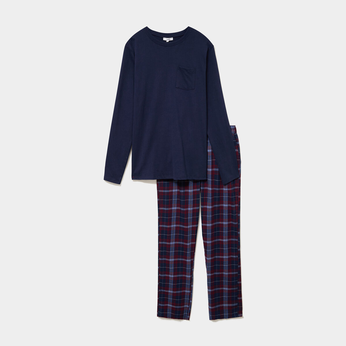 Ensemble pyjama 2 pi&egrave;ces pantalon coton bleu marine homme