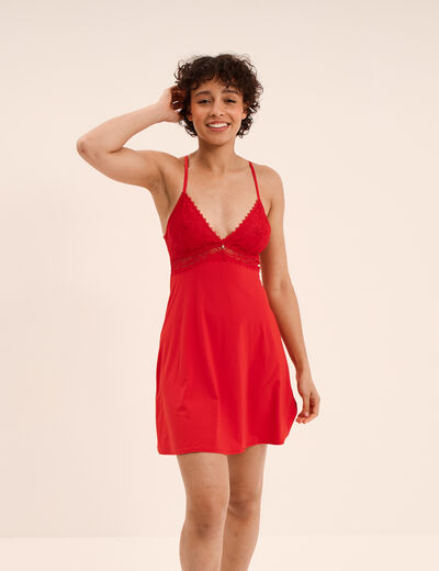 Nuisette avec dentelle rouge femme