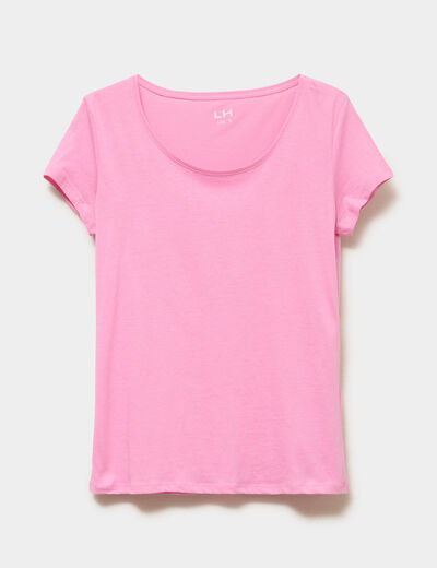 T-shirt coton col rond manches courtes rose femme