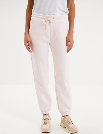Pantalon jogging droit molleton rose clair femme
