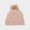 Bonnet &agrave; torsades et pompon taupe femme