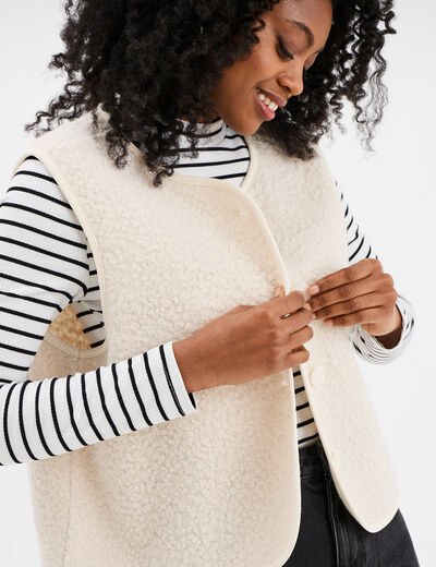 Gilet effet bouclette sans manches blanc femme