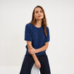 Pull manches courtes col rond bleu marine femme