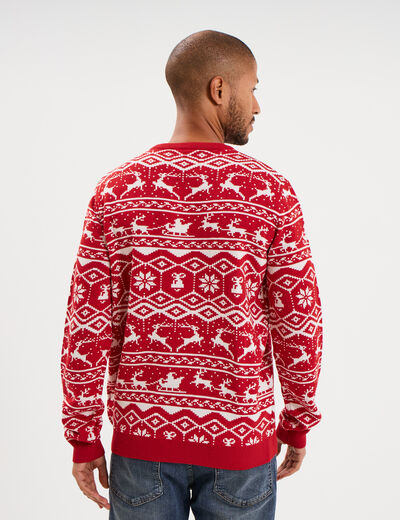 Pull de No&euml;l manches longues rouge homme