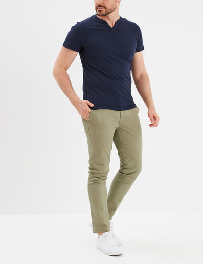 T-shirt manches courtes col tunisien bleu marine homme