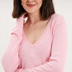 Pull col en V manches longues rose clair femme