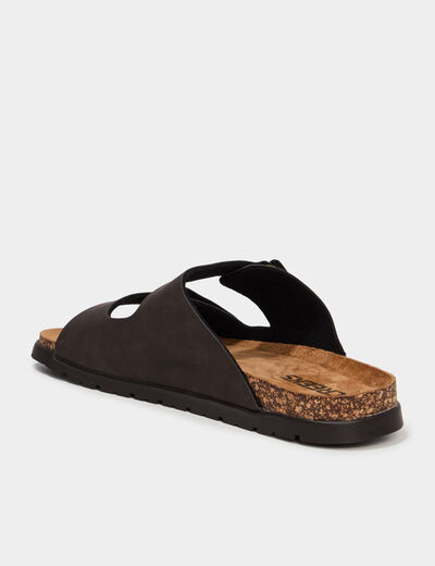 Mules double brides &agrave; scratchs marron homme