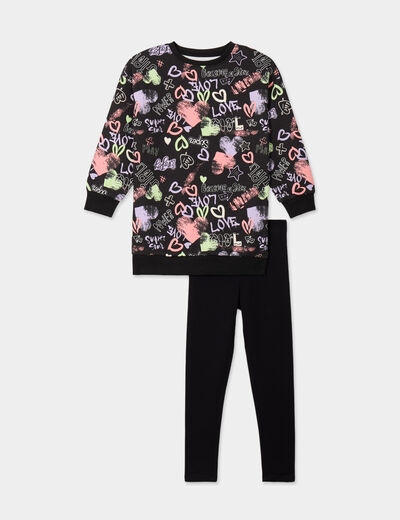 Ensemble 2 pièces sweat long et legging noir fille
