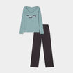 Ensemble pyjama pantalon 2 pièces coton bleu gris femme