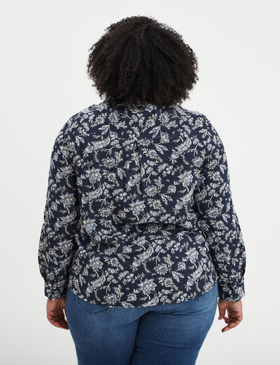 Chemise col mao Modavista bleu marine femme grande taille