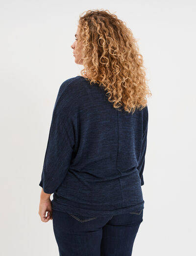 Pull manches 3/4 chauve-souris col V bleu marine femme grande taille