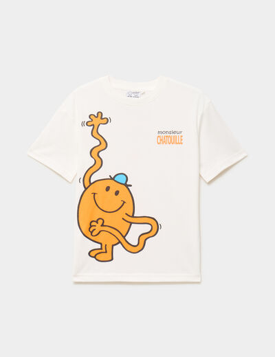 T-shirt droit coton Monsieur chatouille blanc gar&ccedil;on
