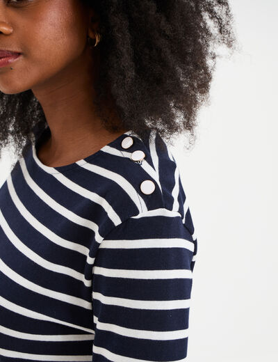 T-shirt manches 3/4 avec boutons coton ecru femme