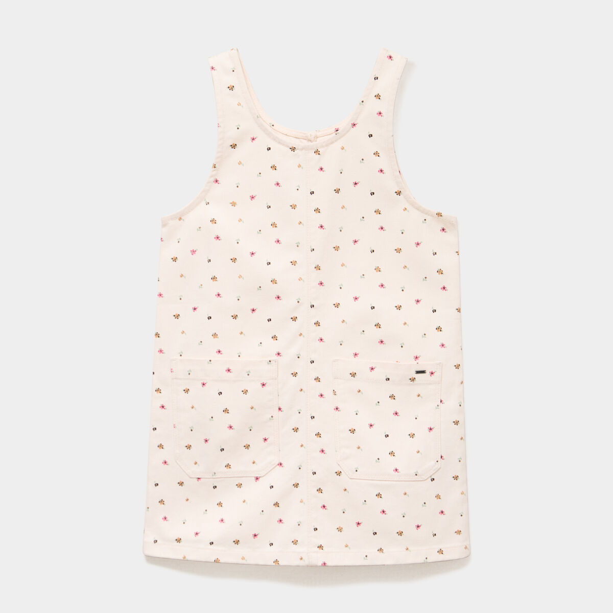 Robe chasuble courte sans manches coton beige fille