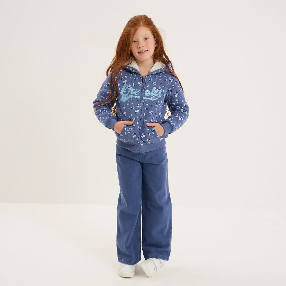 Gilet doubl&eacute; &agrave; capuche bleu gris fille