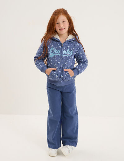 Gilet doubl&eacute; &agrave; capuche bleu gris fille