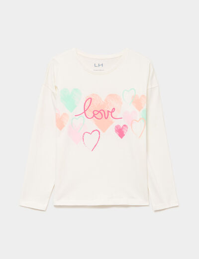 T-shirt manches longues coton ivoire fille