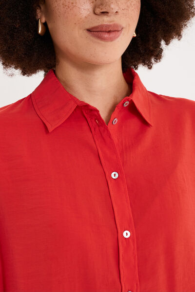 Chemise fluide manches longues oversize rouge femme