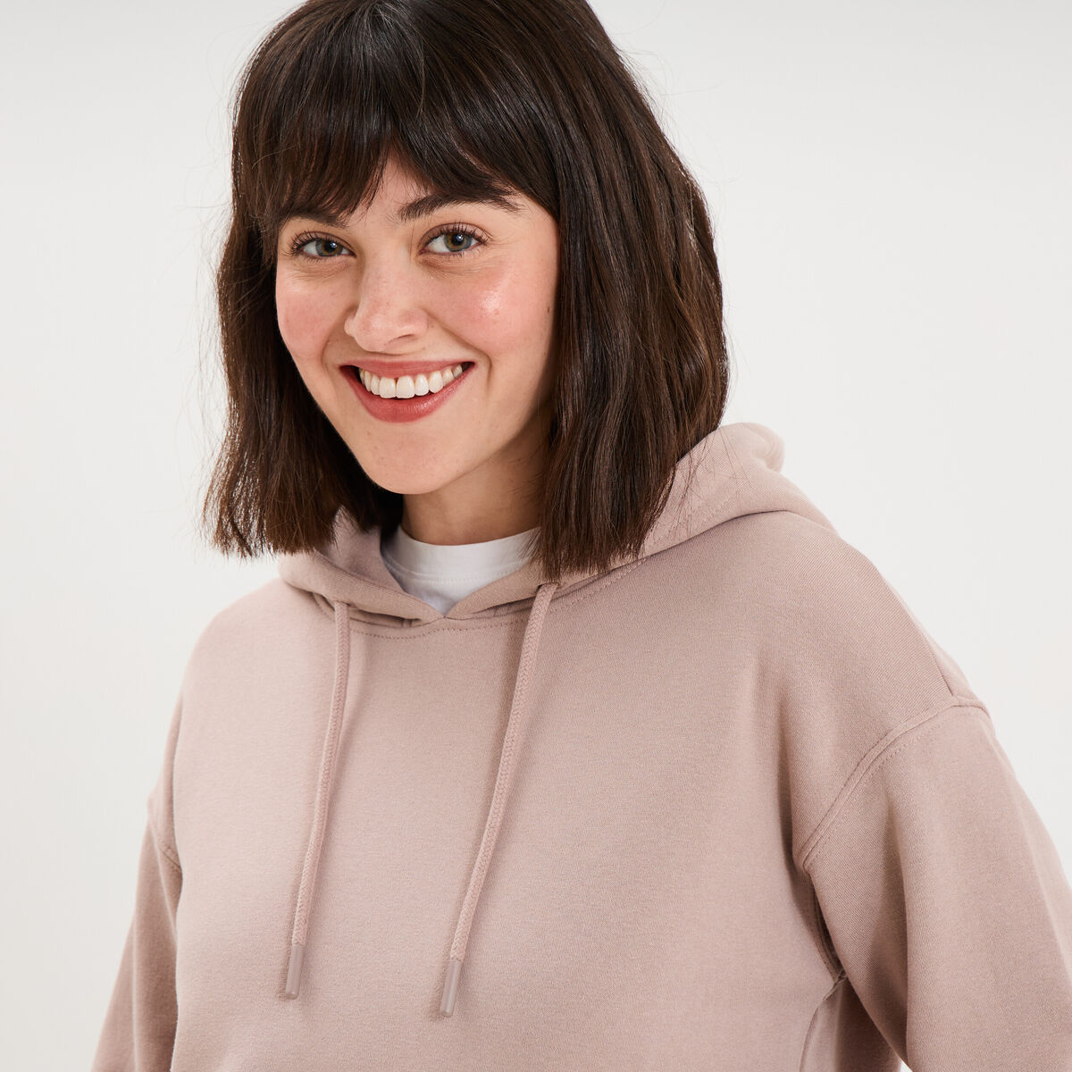 Sweat hoodie 1 poche &agrave; capuche marron clair femme
