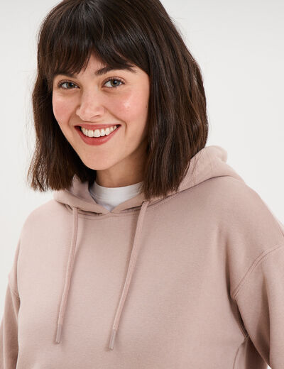 Sweat hoodie 1 poche &agrave; capuche marron clair femme