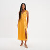 Robe longue fluide col détail bijou jaune foncé femme
