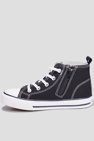Baskets montantes en toile bout renforc&eacute; noir fille
