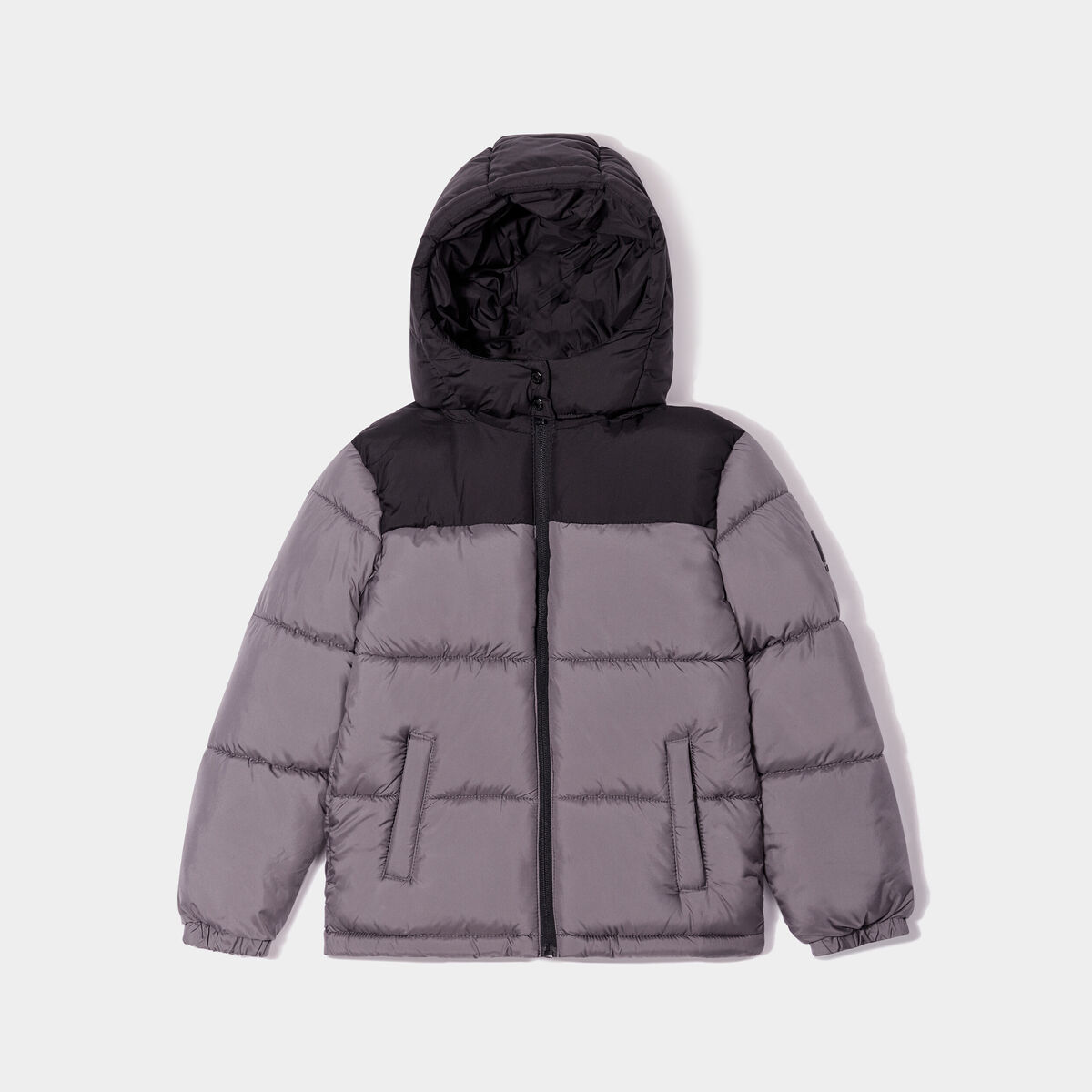 Doudoune courte à capuche gris garçon