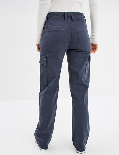 Pantalon cargo droit bleu gris femme