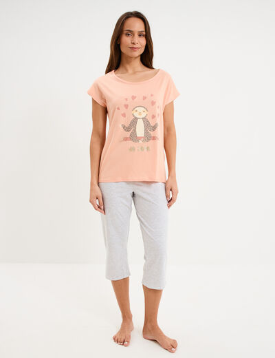 Ensemble pyjama t-shirt et corsaire rose clair femme