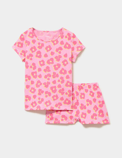 Ensemble pyjama short et t-shirt coton rose fille
