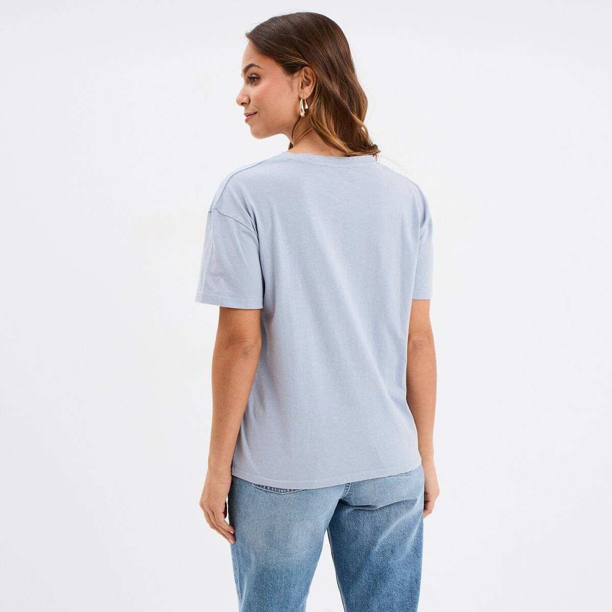 T-shirt droit manches courtes coton bleu clair femme