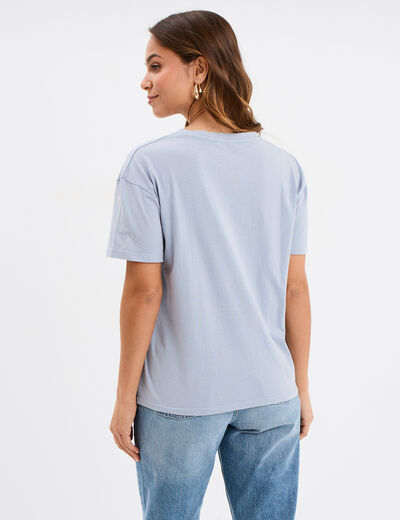 T-shirt droit manches courtes coton bleu clair femme