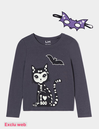 Ensemble t-shirt coton masque halloween gris foncé fille