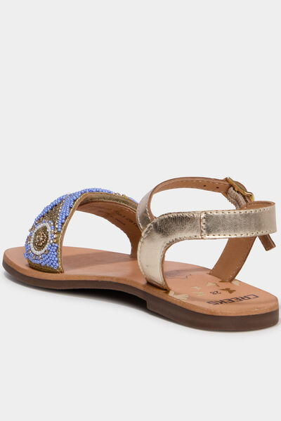 Sandales avec perles en cuir jaune or fille