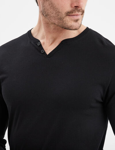 T-shirt col tunisien manches longues noir homme