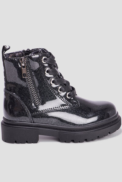 Bottines crantées zippées à paillettes noir fille