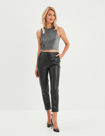 Débardeur cropped détail épaule Liberto noir femme